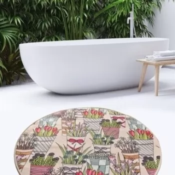 Covoras de baie Flowepot, Chilai, O140 cm, multicolor imagine