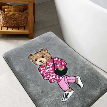 Covoras de baie, L'essentiel Maison, Boss Bear, 60x100 cm, Poliester, Fumuriu imagine