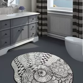 Covoras de baie More, Chilai, O100 cm, negru/alb imagine