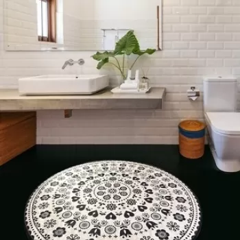 Covoras de baie Venice, Chilai, O140 cm, negru imagine