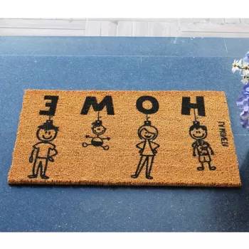 Covoras de intrare, Ornaments, 70x40 cm, Fibra de cocos, Maro / Negru imagine