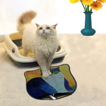 Covoras litiera pentru colectarea granulelor de nisip, Paws & Whiskers, Kdkafa0113, 50% PVC/50% poliester, Multicolor imagine