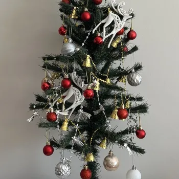 Covoras pentru brad, Pelush Christmas, 50x50 cm, Poliester, Ecru imagine