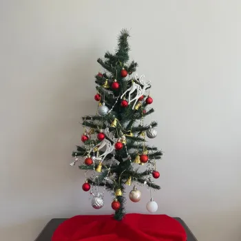 Covoras pentru brad, Pelush Christmas, 50x50 cm, Poliester, Rosu imagine