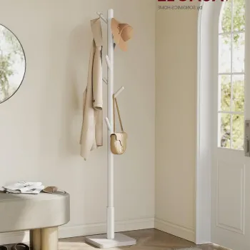 Cuier cu 8 agatatori Tree, Vasagle, 30x30x175 cm, lemn de arbore de cauciuc/MDF, bej imagine