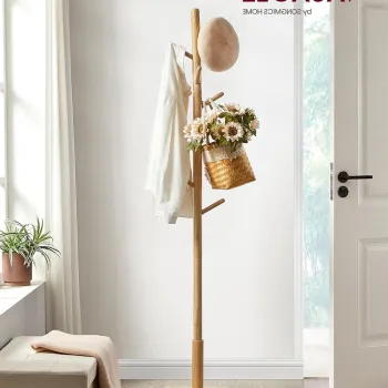 Cuier cu 8 agatatori Tree, Vasagle, 30x30x175 cm, lemn de arbore de cauciuc/MDF, natural imagine