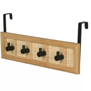 Cuier cu agatare pe usa, Wenko, Allegre, 33 x 14 x 6 cm, bambus/ratan/inox, natur/negru imagine