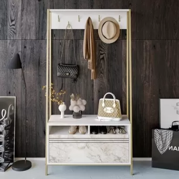 Cuier cu pantofar, Decorotika, Devin, 94 x 180 x 35.3 cm, pal melaminat, alb imagine