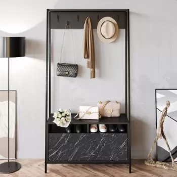 Cuier cu pantofar, Decorotika, Devin, 94 x 180 x 35.3 cm, pal melaminat, negru imagine