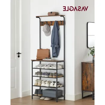 Cuier cu pantofar Industrial, Vasagle, 5 niveluri, 68x32.2x182 cm, PAL/otel, maro rustic imagine