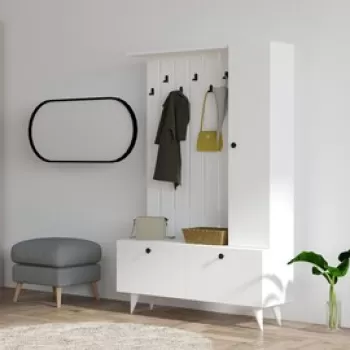 Cuier cu pantofar Lala, Puqa Design, 112x35x170 cm, PAL, alb imagine