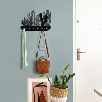 Cuier de perete, Cactus Metal Hanger, 68x44 cm, Otel, Negru imagine