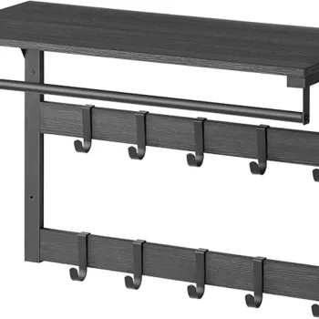 Cuier de perete cu 10 agatatori, Vasagle, 66x30x42 cm, PAL/otel, gri carbune/negru imagine