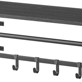 Cuier de perete cu 5 agatatori, Vasagle, 66x30x27 cm, PAL/otel, antracit/negru imagine