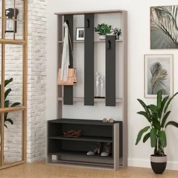 Cuier de perete, Decortie, Chester, 90x180x36 cm, Mocha deschis / Antracit imagine