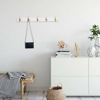 Cuier de perete din lemn, Daisetta, ASK-005, 65x7x8 cm, Lemn, Alb/Auriu imagine