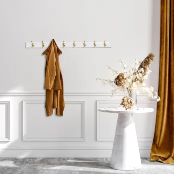 Cuier de perete din lemn, Daisetta, ASK-007, 100x7x8 cm, Lemn, Alb/Auriu imagine