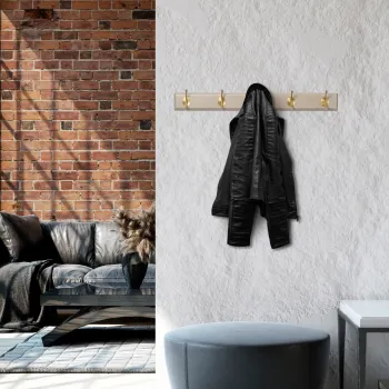 Cuier de perete din lemn, Daisetta, ASK-009, 65x7x8 cm, Lemn, Alb/Auriu imagine