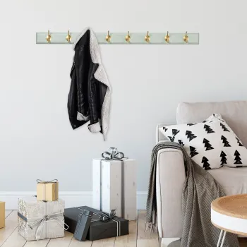 Cuier de perete din lemn, Daisetta, ASK-019, 100x7x8 cm, Lemn, Menta / Aur imagine