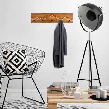 Cuier de perete din lemn, Mountain 2, Latime: 60 cm Inaltime: 14 cm Adancime: 5 cm, Nuc / Natural imagine