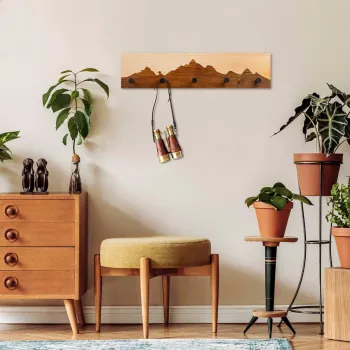 Cuier de perete din lemn, Mountain 4, Latime: 60 cm Inaltime: 14 cm Adancime: 5 cm, Nuc / Natural imagine