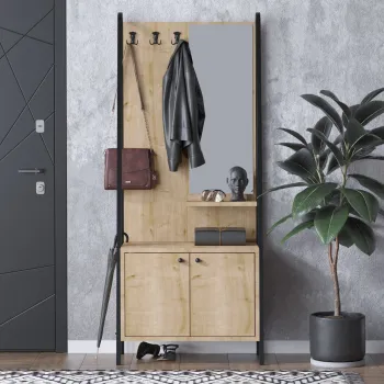 Cuier de perete, Emerald, Lumi Dec0145, 74x170x35 cm, PAL, Stejar / Negru imagine