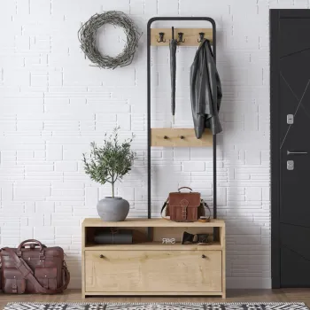 Cuier de perete, Emerald, Nicole, 90x170x35 cm, PAL, Nuc / Negru imagine