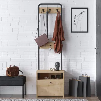 Cuier de perete, Emerald, Quinn, 50x170x35 cm, PAL, Nuc / Negru imagine