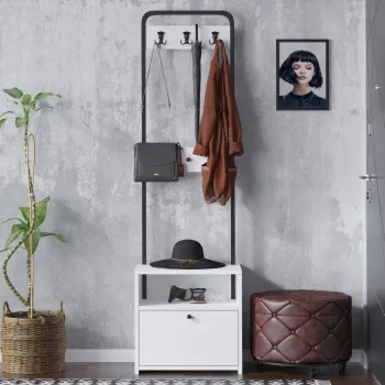 Cuier de perete, Emerald, Tina, 50x170x35 cm, PAL, Alb/Negru imagine