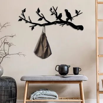 Cuier de perete, Escaped Birds, Latime: 67 cm Inaltime: 27 cm Adancime: 2 cm, Negru imagine