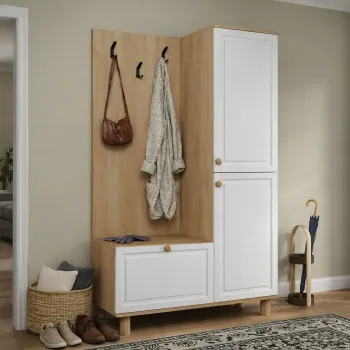 Cuier de perete, Hanah Home, Forma 1600-206, 90x173x37 cm, PAL, Alb / Stejar imagine