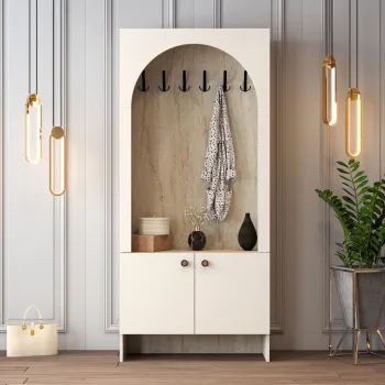 Cuier de perete, Hanah Home, Palermo K, 90x200.6x37 cm, PAL, Cream / Travertine imagine