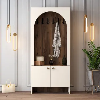 Cuier de perete, Hanah Home, Palermo K, 90x200.6x37 cm, PAL, Crema/Nuca imagine