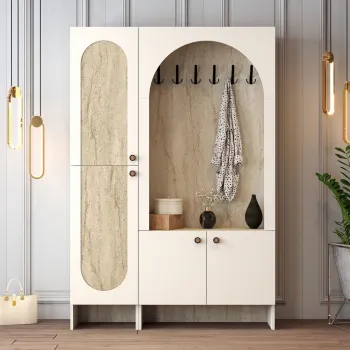 Cuier de perete, Hanah Home, Palermo Kl, 135x200.6x37 cm, PAL, Cream / Travertine imagine