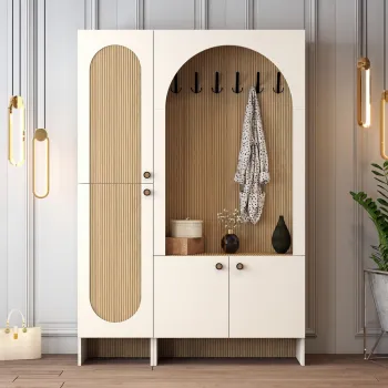 Cuier de perete, Hanah Home, Palermo Kl, 135x200.6x37 cm, PAL, Crem / Stejar imagine