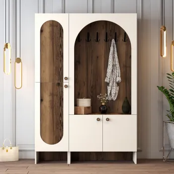 Cuier de perete, Hanah Home, Palermo Kl, 135x200.6x37 cm, PAL, Crema/Nuca imagine