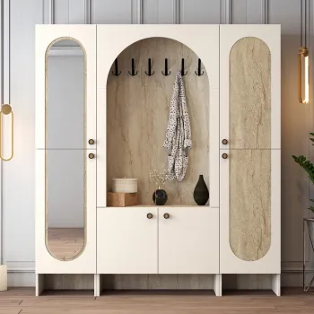 Cuier de perete, Hanah Home, Palermo Klm, 180x200.6x37 cm, PAL, Cream / Travertine imagine