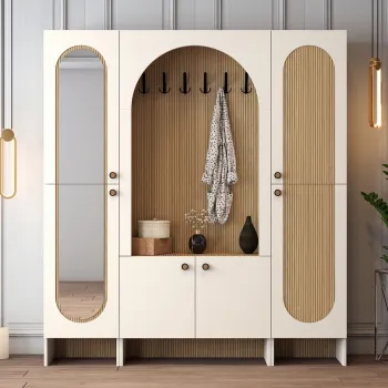 Cuier de perete, Hanah Home, Palermo Klm, 180x200.6x37 cm, PAL, Crem / Stejar imagine