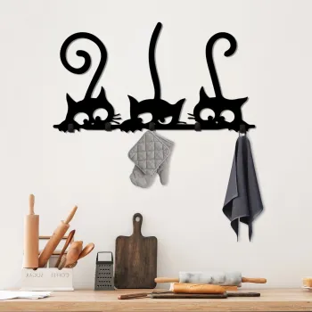Cuier de perete, Hidden Cats, Latime: 60 cm Inaltime: 37 cm Adancime: 2 cm, Negru imagine