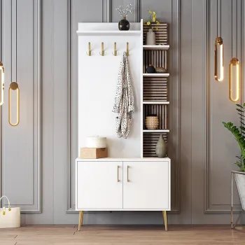 Cuier de perete, Hommy Craft, Viyana D, 90x35x202 cm, PAL, Alb/Auriu imagine