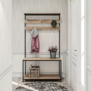 Cuier de perete, Kalune Design, Girne, 105x192x40 cm, Negru / Pin imagine