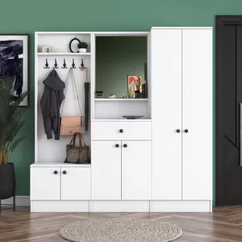 Cuier de perete, Rani, M2, 179.4x182.8x37.3 cm, PAL, Alb imagine