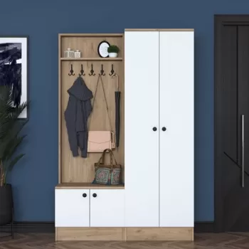 Cuier de perete, Rani, P6, 119.6x182.8x37.5 cm, PAL, Nuc / Alb imagine