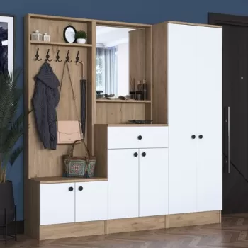 Cuier de perete, Rani, P6, 179.4x182.8x37.5 cm, PAL, Alb / Nuc imagine