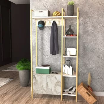 Cuier de perete, Retricy, Doga, 90x35x175 cm, PAL, Aur alb imagine