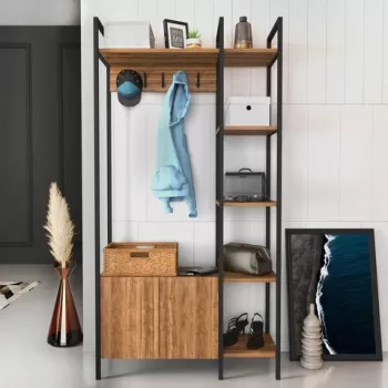 Cuier de perete, Retricy, Doga, 90x35x175 cm, PAL, Nuc / Negru imagine