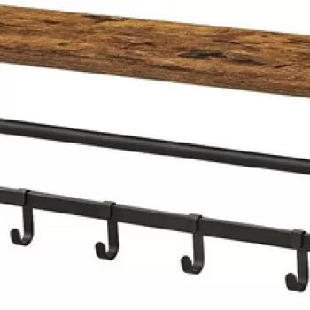 Cuier de perete, Vasagle, cu 5 agatatori detasabile, 80 x 30 x 27 cm, PAL/otel, maro rustic imagine