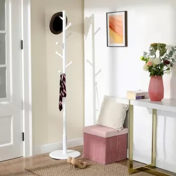 Cuier Tree, Vasagle, 38 x 175 cm, MDF/lemn de arbore de cauciuc, alb imagine
