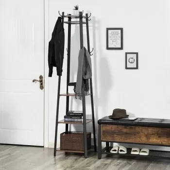 Cuier, Vasagle, 43 x 43 x 180 cm, fier/PAL, maro rustic imagine