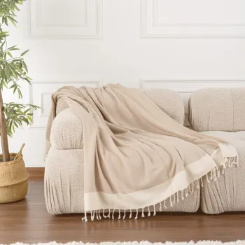 Cuvertura de pat, Baliksirti - Beige, PestemalLand, 90% bumbac / 10% poliester imagine